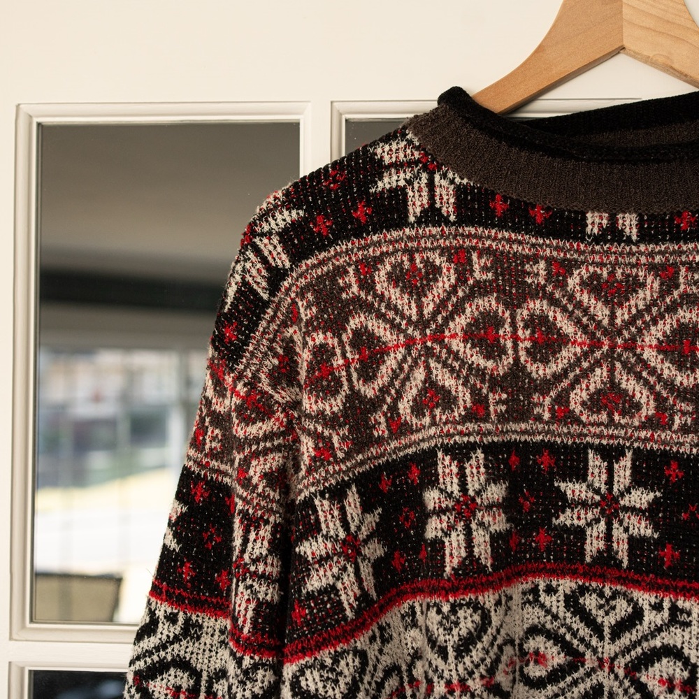 Vintage 80’s Claudia D. Red, Black, White Christmas Winter Holiday Sweater - Med
